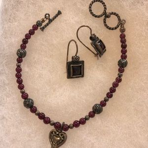 925 Sterling and Garnet earrings and bracelet